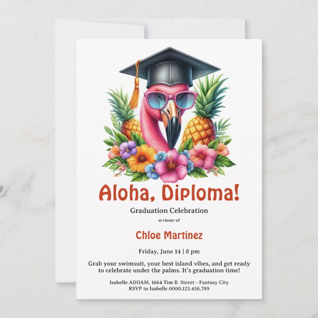 Invitation Diplôme Aloha Fête Tropicale de Remise de Diplômes (Devant)