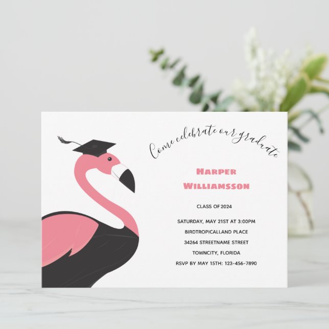 Invitation Diplôme animal Flamant rose rose amusant (Debout devant)