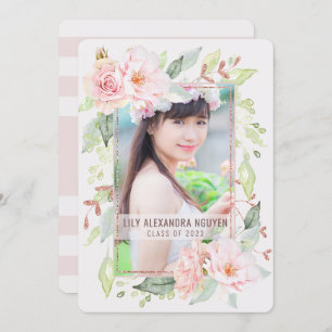 Invitation Diplôme Aquarelle Blush Rose Floral