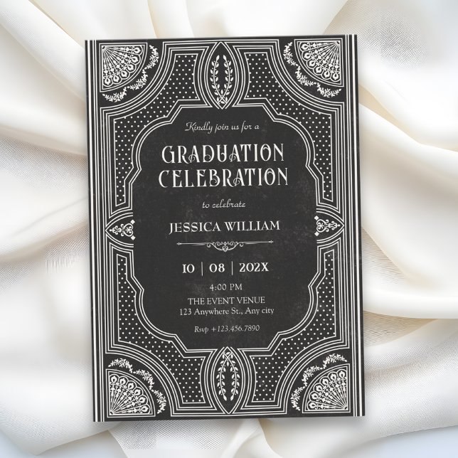 Invitation Diplôme art déco vintage noir (Créateur téléchargé)