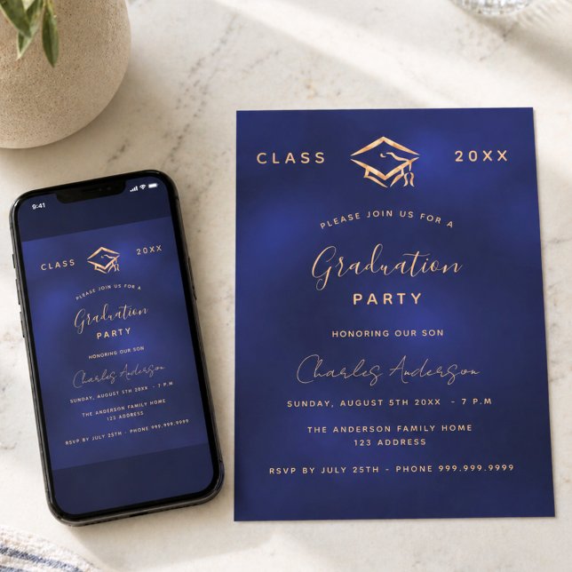 Invitation Diplôme bleu marine or simple 2026 (Créateur téléchargé)