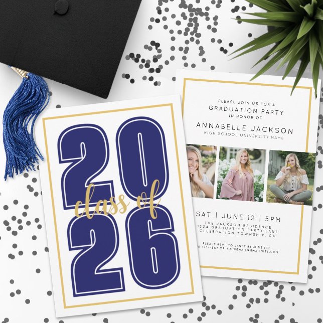 Invitation Diplômé Bleu Photo Remise des diplômes (Simple Blue Graduate Photo Graduation Invitation)
