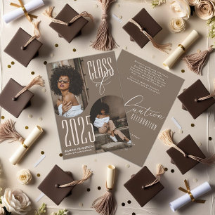 Invitation Diplômé Brun Neutre avec Photos en Arc