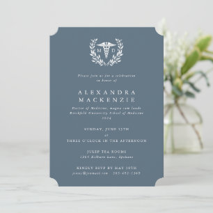 Invitation Diplôme Caducée MD + Couronne de Laurier Bleu-Gris