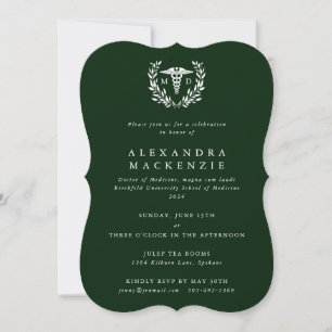 Invitation Diplôme Caducée MD + Couronne de Laurier Vert Fonc