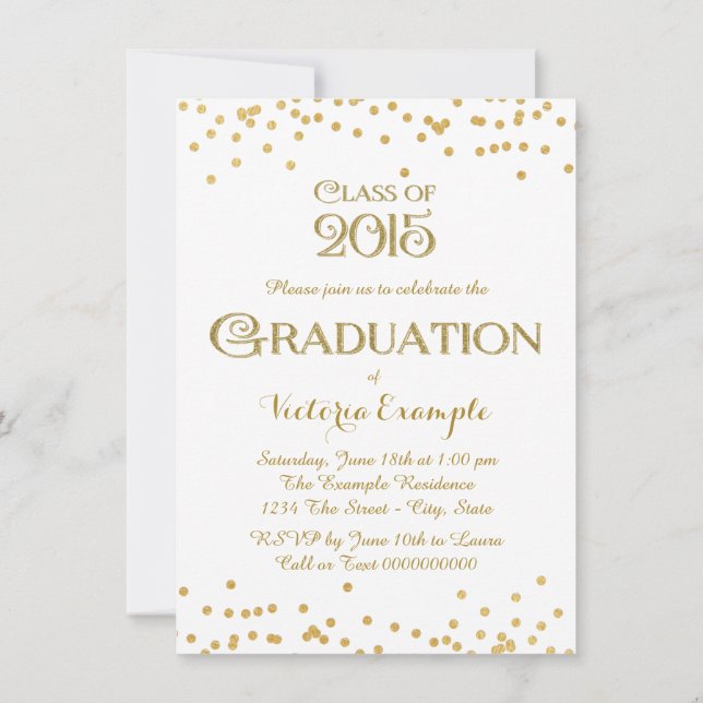 Invitation Diplôme Confettis Dorés (Dos)
