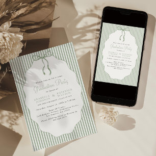 Invitation Diplôme conjoint à ruban vert rayé doux