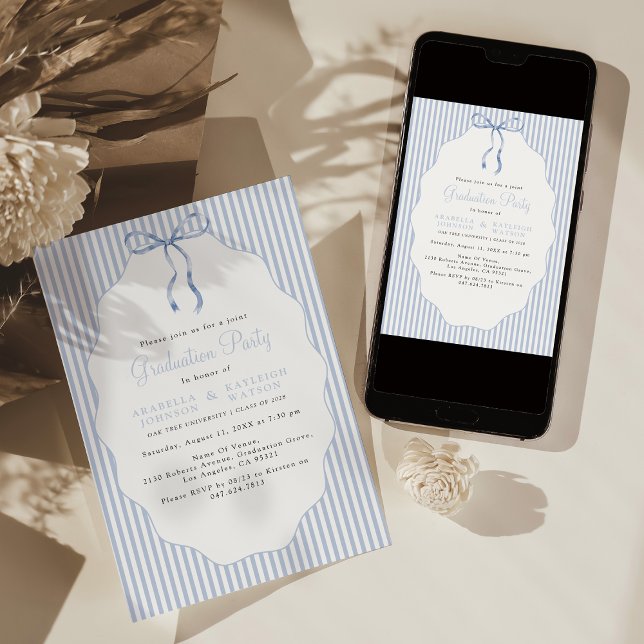 Invitation Diplôme Conjoint Ruban Bleu Rayé Doux (Créateur téléchargé)