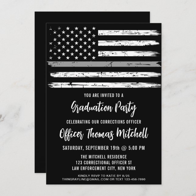 Invitation Diplôme d'agent correctionnel en ligne gris mince (Devant / Derrière)