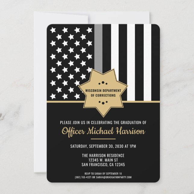 Invitation Diplôme d'agent correctionnel Ligne mince d'argent (Devant)