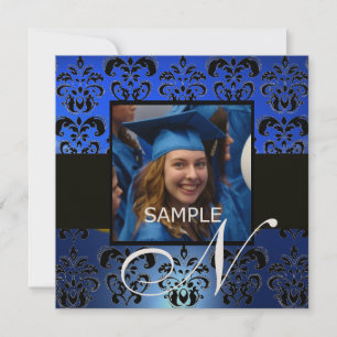 Invitation DIPLÔME DAMASK MONOGRAM, champagne noir bleu