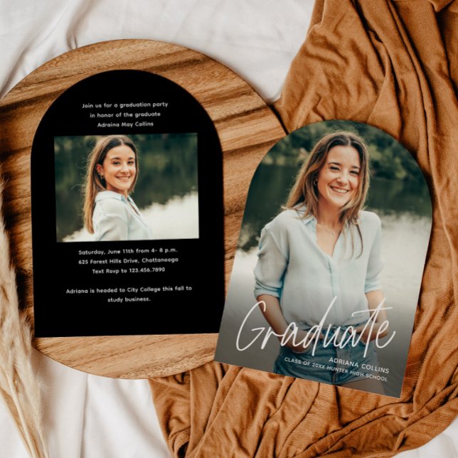 Invitation Diplôme d'arc photo Simple Script 2 (Simple script photo graduation invitations. )