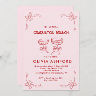 Invitation Diplôme de Brunch élégant rouge et rose