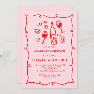 Invitation Diplôme de Brunch élégant rouge et rose