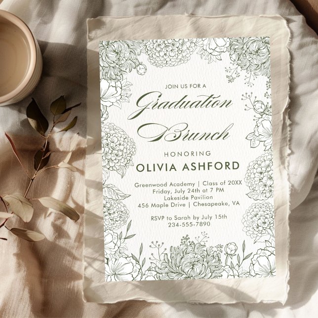 Invitation Diplôme de Brunch vintage Floral vert (Créateur téléchargé)