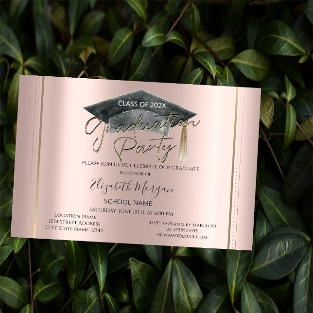 Invitation Diplôme de cadre simple Rose Gold Graduation (Créateur téléchargé)