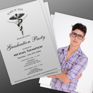 Invitation Diplôme de Caducée Noir et Blanc Médical   Photo