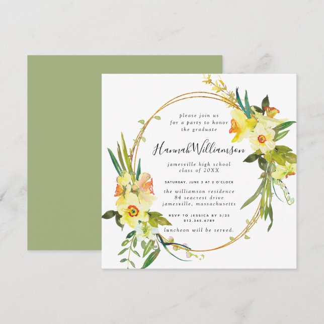 Invitation Diplôme de Carré de jonquille jaune (Devant / Derrière)