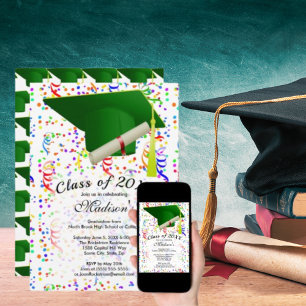 Invitation Diplôme de Casquette de deuxième cycle Vert Confet