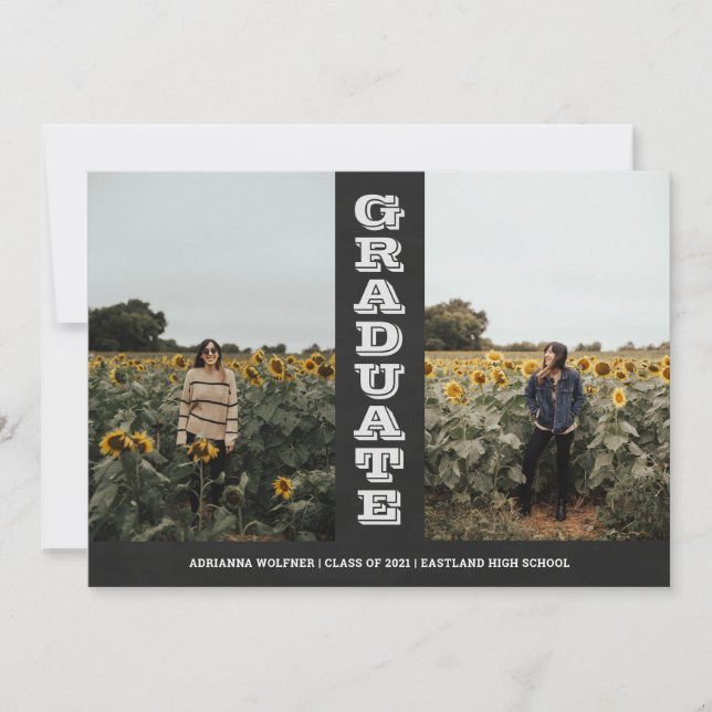 Invitation Diplômé de Chalkboard Deux photos Typographie Vint (Devant)