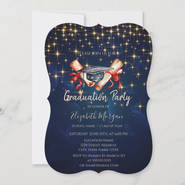 Invitation Diplôme de chapeau de graduation à l'aquarelle Éto (Devant)