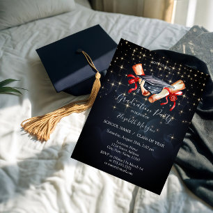 Invitation Diplôme de chapeau de graduation chic, Étoiles