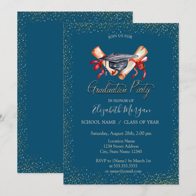 Invitation Diplôme de diplôme de fin d'études (Devant / Derrière)