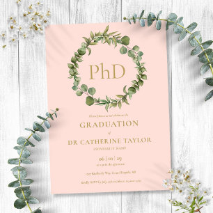 Invitation Diplôme de doctorat Guirlande Rose Pâle pour la Re