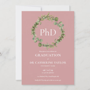 Invitation Diplôme de doctorat Guirlande Rose Poussiéreuse Gr