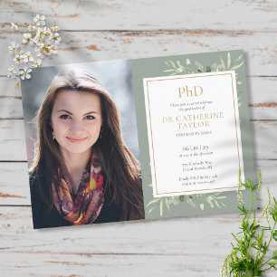 Invitation Diplôme de doctorat Sage Greenery Gold Photo de re