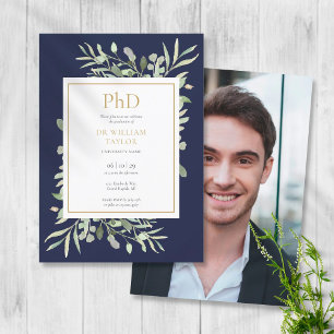 Invitation Diplôme de doctorat Verdure Bleu marine Photo Remi