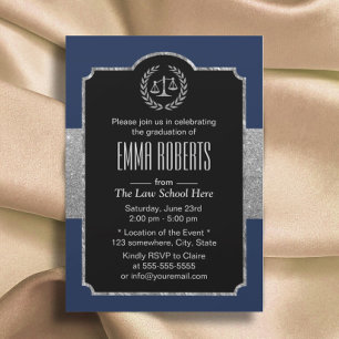Invitation Diplôme de droit Marine Blue & Silver Avocat