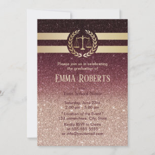Invitation Diplôme de droit Moderne Bourgogne & Rose Or