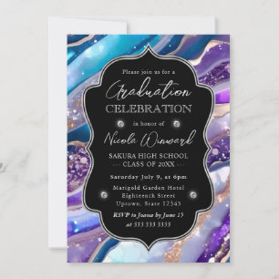 Invitation Diplôme de fin d'études en agate marbrée pailletée