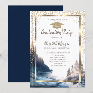Invitation Diplôme de fin d'études en diamants or paysage