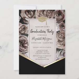 Invitation Diplôme de fin d'études en or, Roses 
