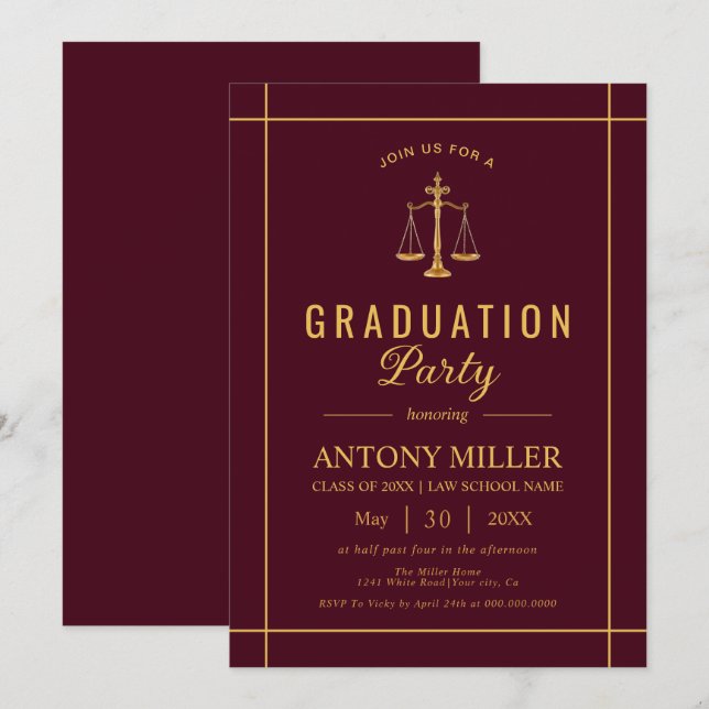 Invitation Diplômé de la faculté de droit bordeaux Classe de  (Devant / Derrière)