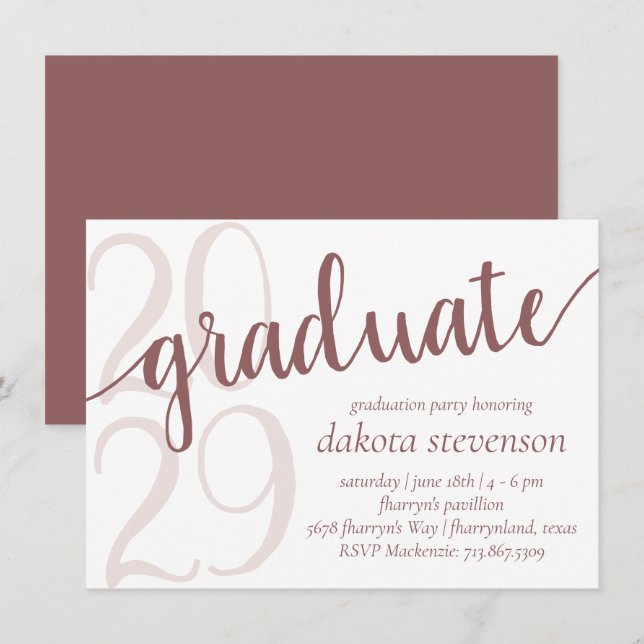 Invitation Diplômé de la méthode simple | Flourissement Rose  (Devant / Derrière)