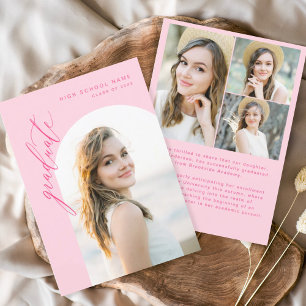 Invitation Diplômé de la photo de script rose chaud