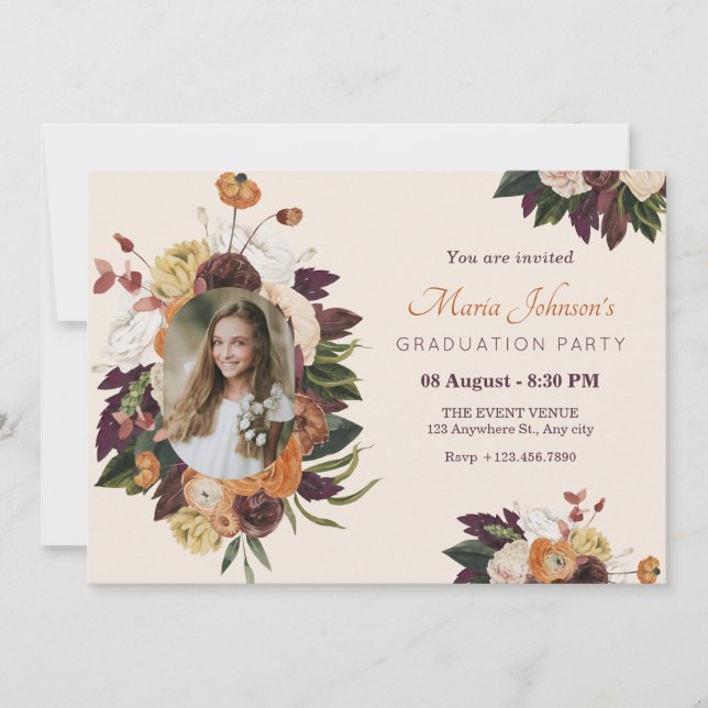 Invitation Diplôme de la photo en fleurs peintes (Devant)