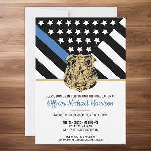 Invitation Diplômé de la Police Ligne Bleue Mince Exécution d