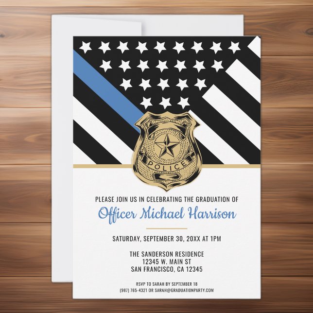 Invitation Diplômé de la Police Ligne Bleue Mince Exécution d (Police Graduation Thin Blue Line Law Enforcement Invitation)
