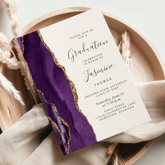 Invitation Diplômé de la promotion 2026 Agate Violet Or Sombr (Créateur téléchargé)