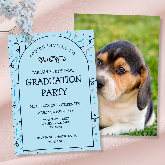 Invitation Diplômé de l'École de Formation pour Chiots Bleu C (Dog Graduation Invitation cards)