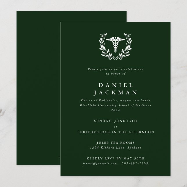Invitation Diplôme de l'école de médecine du Caducée Vert Fon (Devant / Derrière)
