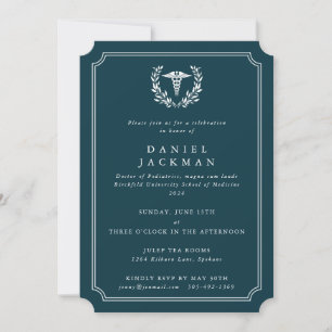Invitation Diplôme de l'école de médecine Teal Caduceus+Laure