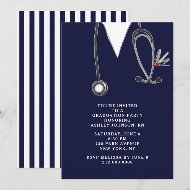 Invitation Diplôme de l'école d'infirmières (Devant / Derrière)