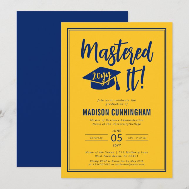 Invitation Diplôme de Master de la Maîtrise Moderne  (Devant / Derrière)