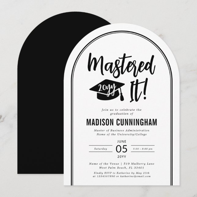 Invitation Diplôme de Master Diplômé Moderne  (Devant / Derrière)