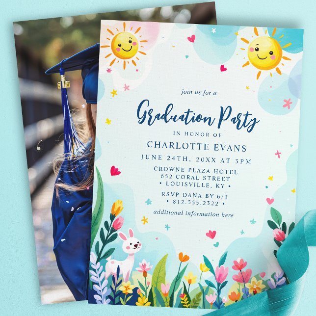 Invitation Diplôme de maternelle Floral Lapin Soleil Mignon (Créateur téléchargé)